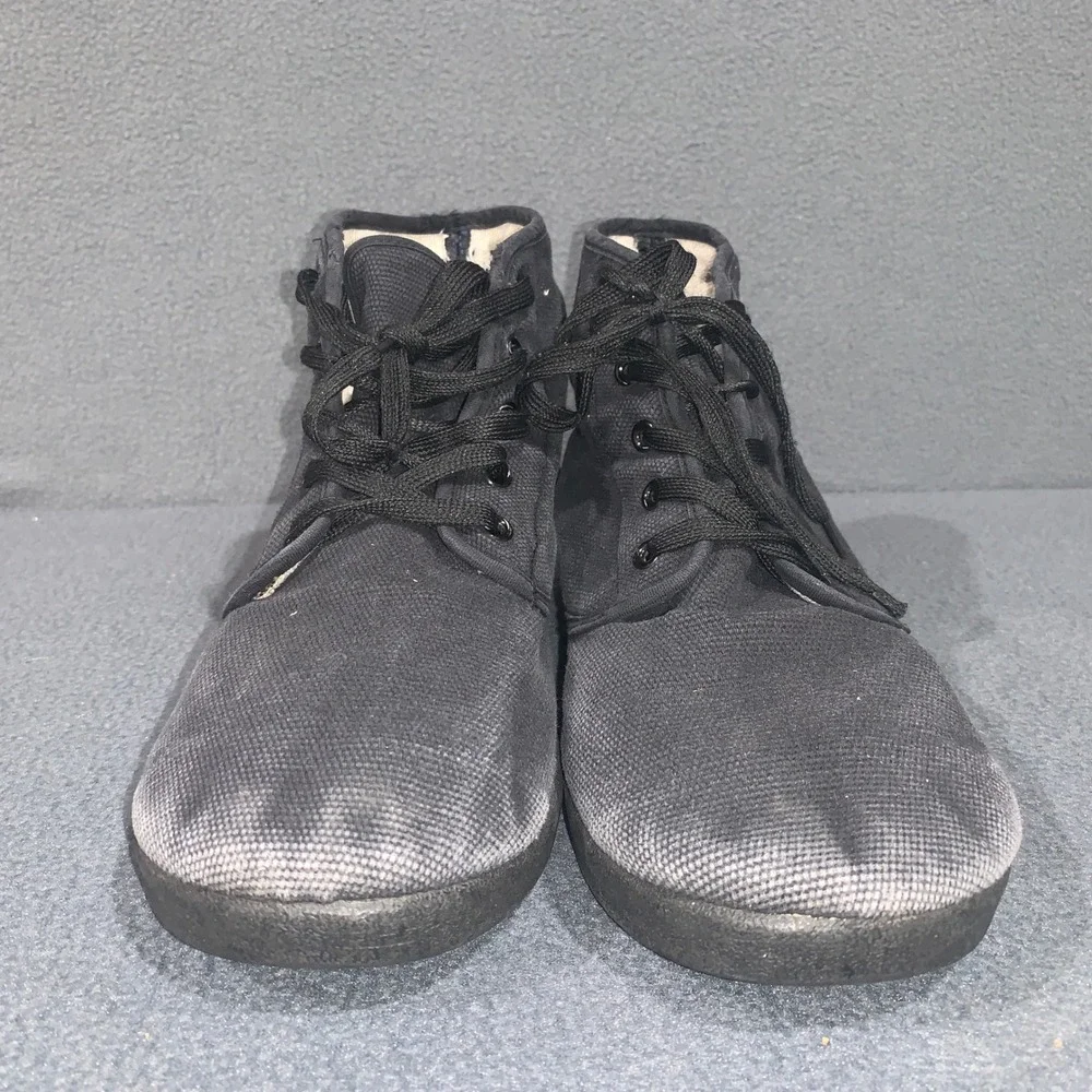 Mens Zig-Zag Black Canvas Lace Up Ankle High Casual Shoes Faded Washed‎ Size 11